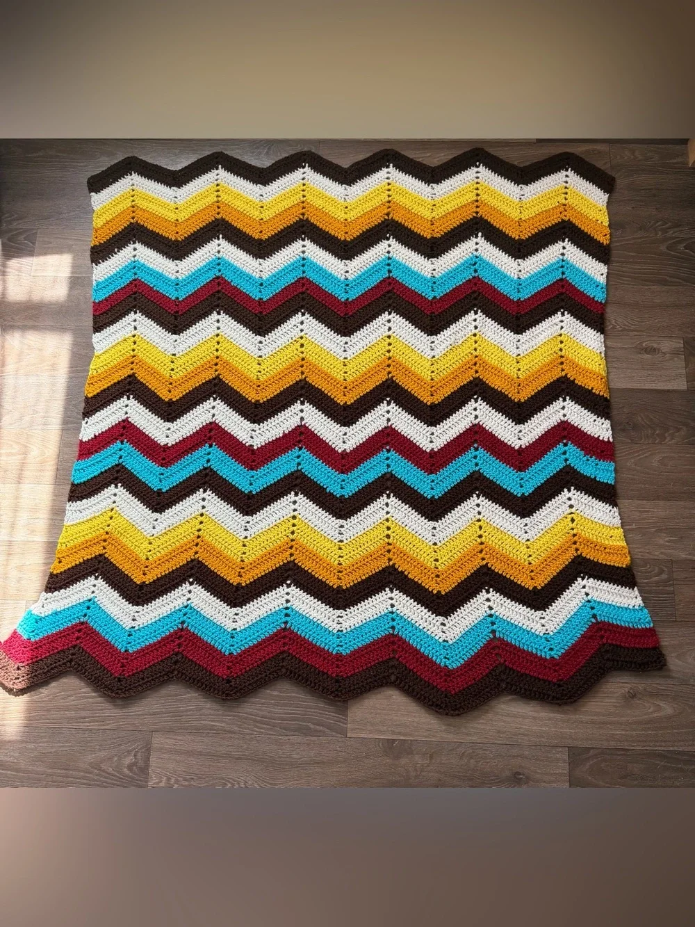 Handmade Wavy Colorful Crocheted Blanket